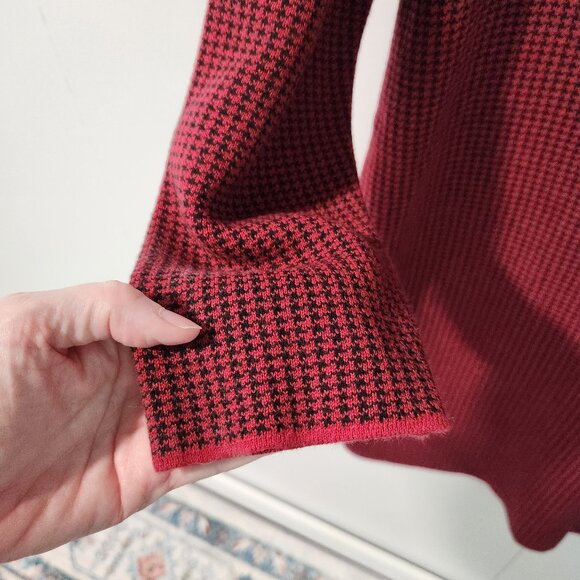J.Jill Houndstooth Red Black Long Sleeve Pullover Sweater Dress-Medium Petite - Picture 4 of 6